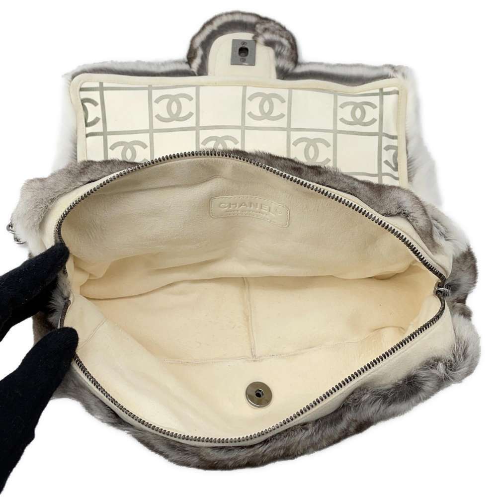 CHANEL Chain Shoulder Bag Coco Mark Lapin Fur Bag White - Picture 6 of 14
